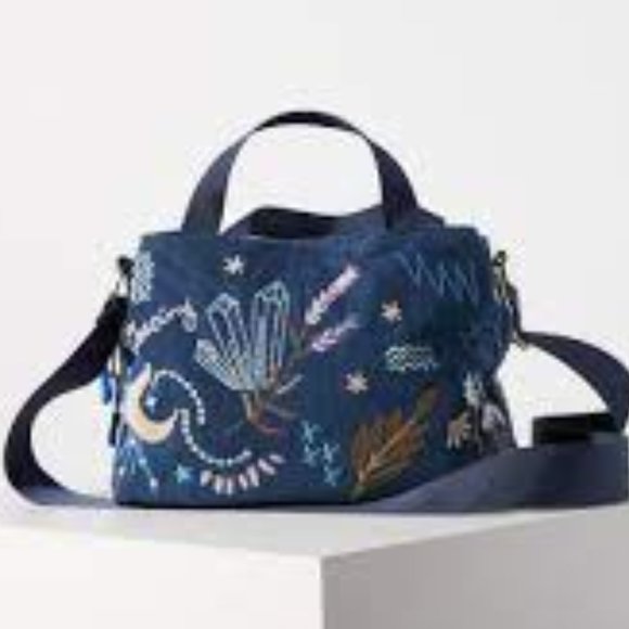 Johnny Was Bags Johnny Was Sezane Embroidered Denim Crossbody Tote